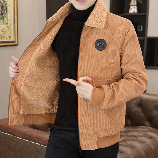 Men’s Jacket – Corduroy Exterior – Sherpa Lined – Relaxed Fit – Zip Front