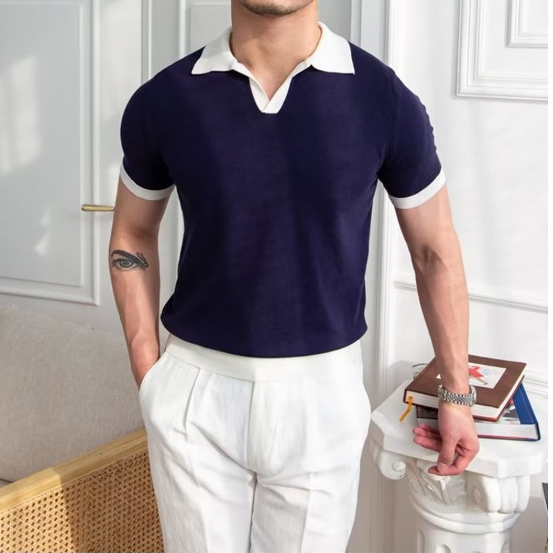 Men’s Polo Shirt – Knitted Cotton – Regular Fit – V-Neck – Short Sleeve Ribbed Cuffs