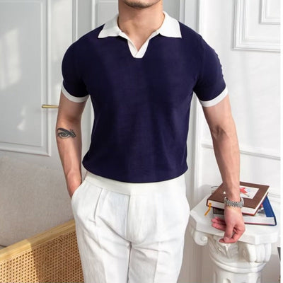 Men’s Polo Shirt – Knitted Cotton – Regular Fit – V-Neck – Short Sleeve Ribbed Cuffs