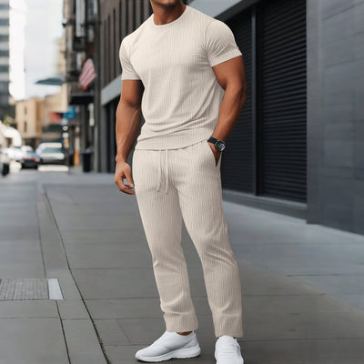 Men’s Athletic Trousers Set – Slim Fit – Stretch Fabric – Full Length Drawstring Waist