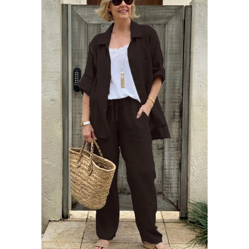 Women’s Shirt – Relaxed Fit – Linen – Button Front – Rolled Sleeve Casual Style