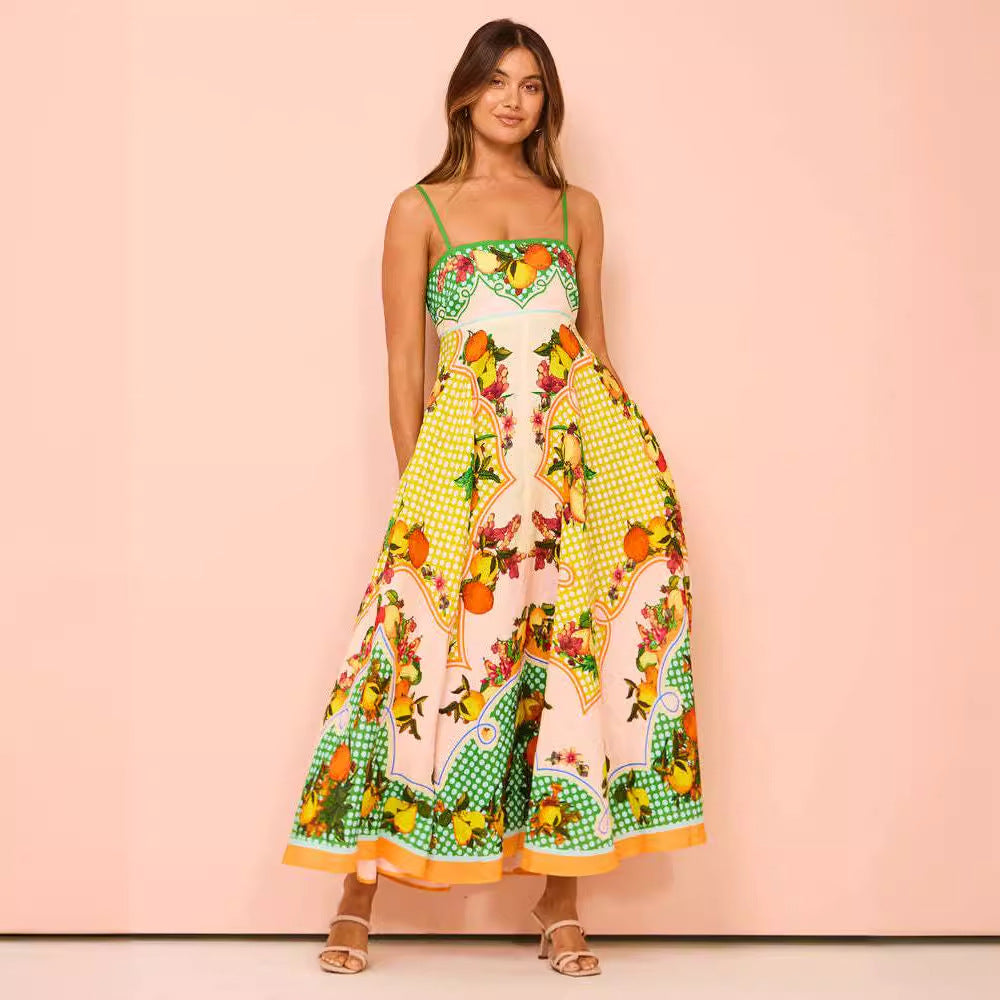 Women’s Midi Dress – Smocked Bodice – A-Line Fit – Spaghetti Straps – Cotton Blend