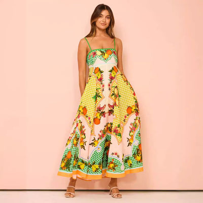 Women’s Midi Dress – Smocked Bodice – A-Line Fit – Spaghetti Straps – Cotton Blend