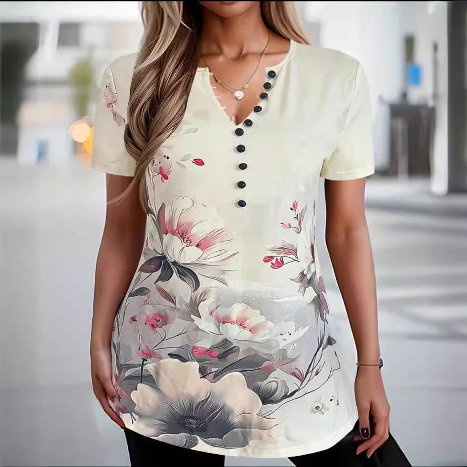 Women’s Short Sleeve Shirt – Relaxed Fit – Button Down – Abstract Print