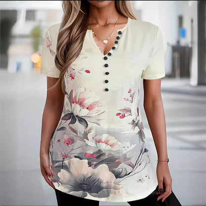 Women’s Short Sleeve Shirt – Relaxed Fit – Button Down – Abstract Print