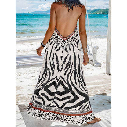 Women’s Maxi Dress – A-Line Fit – V-Neck – Bold Pattern – Cotton