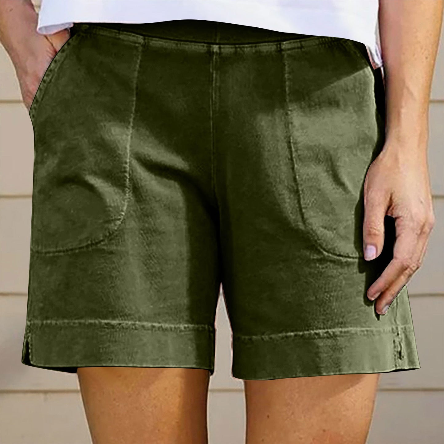 Women’s Shorts – Relaxed Fit – Breathable Blend – Side Pockets – Mid-Thigh Length
