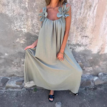 Women’s Maxi Dress – Relaxed Fit – Flowing Silhouette – Floral Shoulder Detail – Soft Fabric