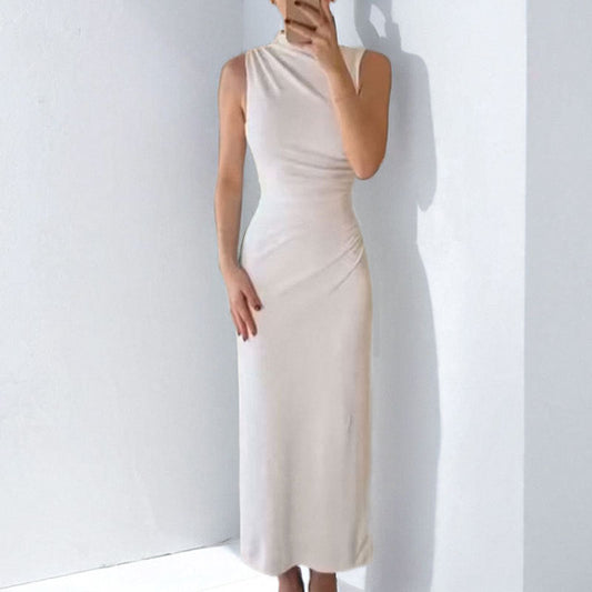Women’s Formal Dress – Slim Fit – High Neck – Sleeveless – Ruched Full Length