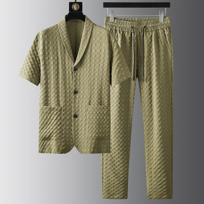 Men’s Blazer and Trousers Set – Relaxed Fit – Breathable Blend – Short Sleeve Design