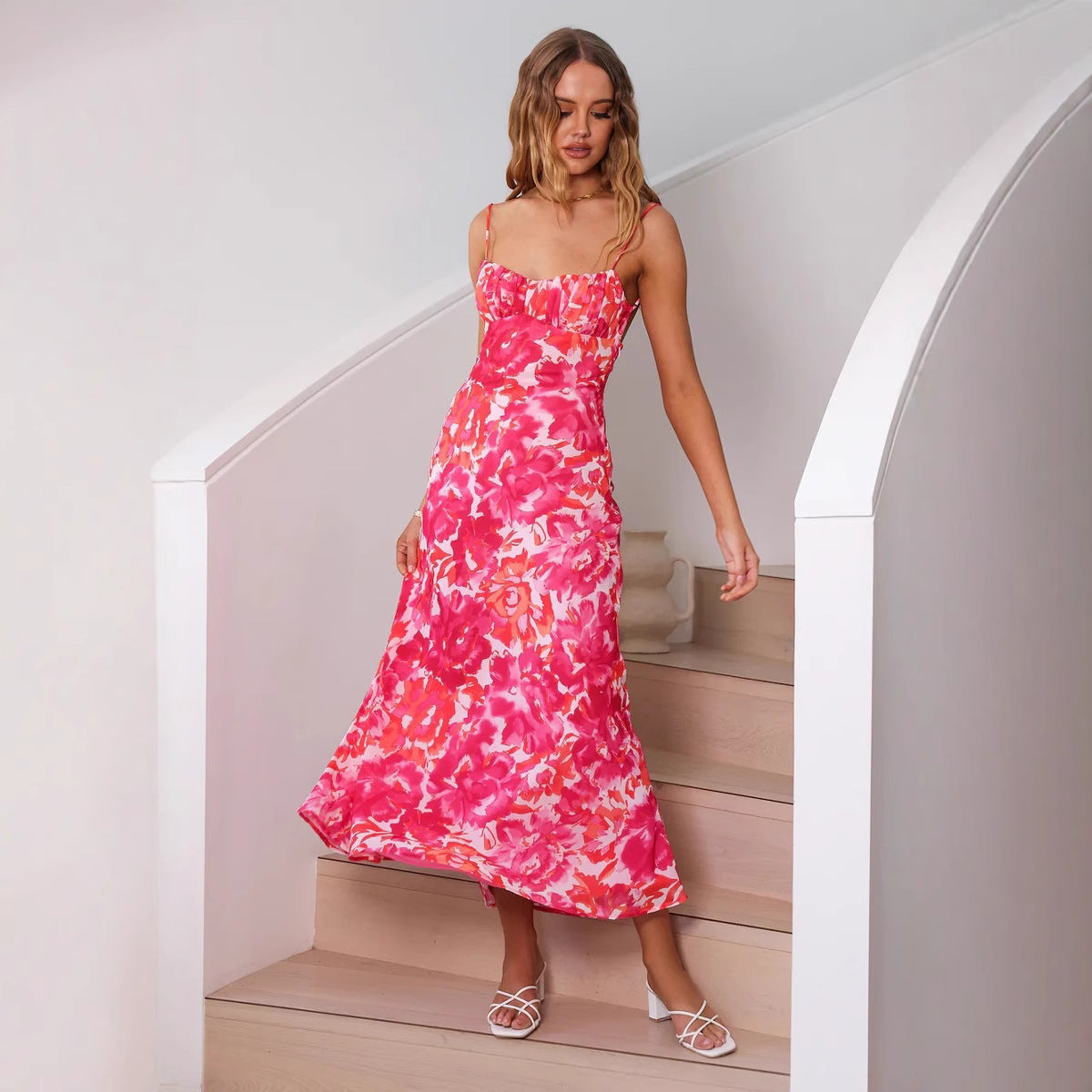 Women’s Slip Dress – Satin Finish – Slim Fit – Spaghetti Strap – Full Length – Low Back