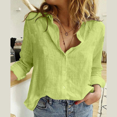 Women's Button-Up Shirt - Lightweight Cotton Blend - Long Sleeve Relaxed Fit - Casual Wear