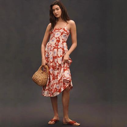 Women’s Maxi Dress – Floral Print – Halter Neck – A-Line Fit – Cotton Blend Fabric