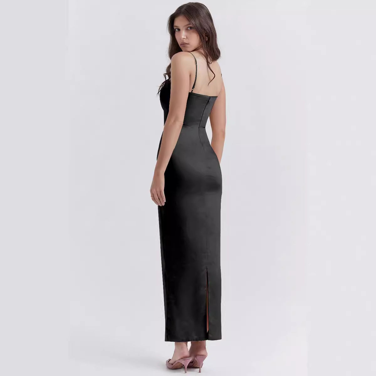 Women’s Maxi Dress – Luxury Fabric – Sleeveless – Straight Neckline – Bodycon Fit