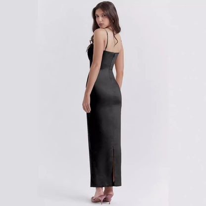 Women’s Maxi Dress – Luxury Fabric – Sleeveless – Straight Neckline – Bodycon Fit