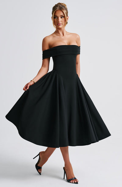 Women’s Midi Dress – Off Shoulder – A-Line Fit – Elegant Formal Evening Wear