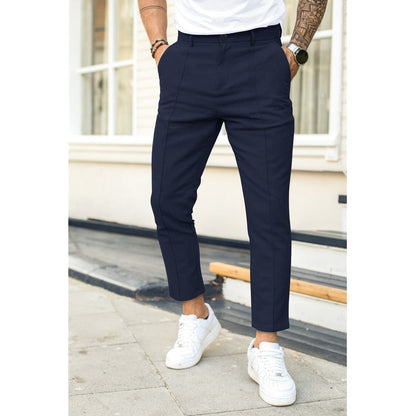 Men’s Slim Fit Trousers – Ankle Length – Woven Fabric – Double Pleat – Belt Loops