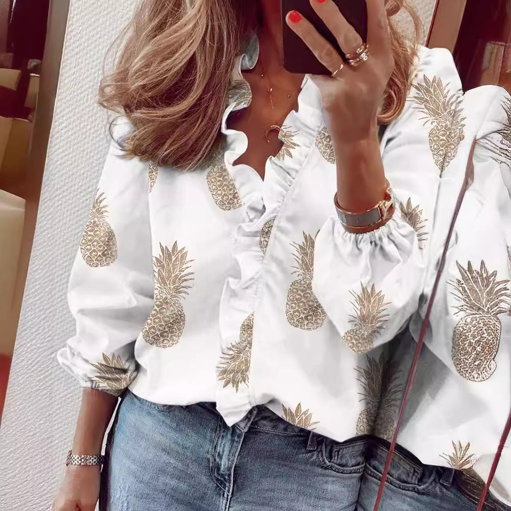 Ruffle collar long sleeve blouse for women