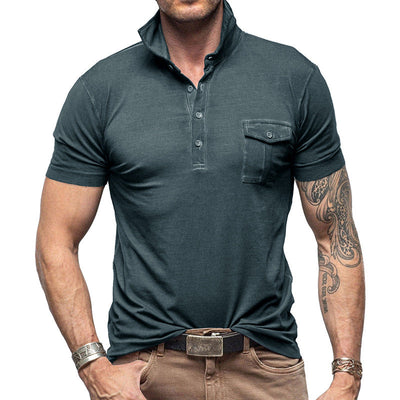 Men’s Polo Shirt – Slim Fit – Stand Collar – Buttoned Pocket – Cotton