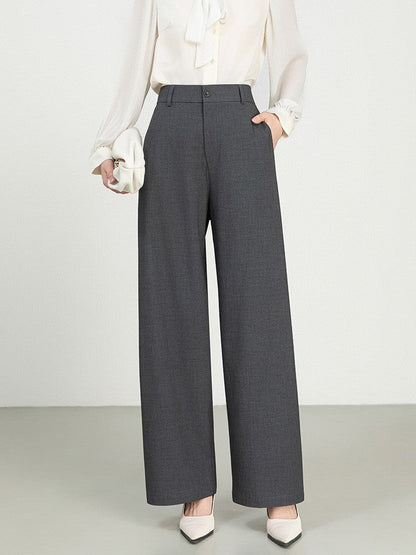 Women’s Wide-Leg Trousers – High Waist – Pleated Front – Full Length – Denim Texture
