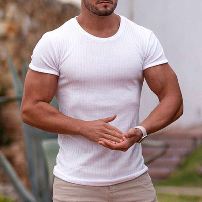 Men’s T-Shirt – Slim Fit – Soft Cotton Blend – Ribbed Knit – Short Sleeve