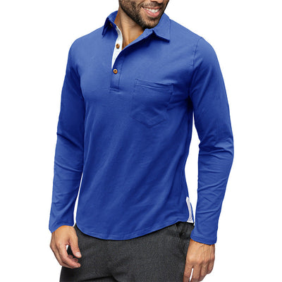 Men’s Polo Shirt – Cotton – Slim Fit – Long Sleeve – Chest Pocket – Button Placket