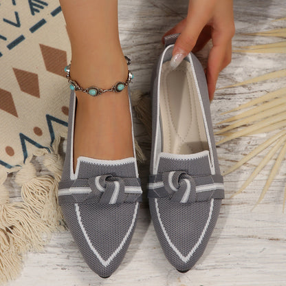 Women’s Flat Shoes – Pointed Toe – Soft Knit – Slip-On with Knot Detail – Versatile Fit