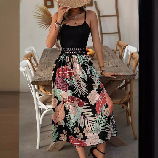 Women’s Sundress – Spaghetti Straps – Fitted Bodice – Tropical Print – Breathable Blend