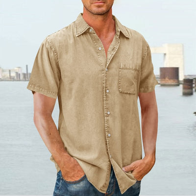 Men’s Short Sleeve Shirt – Relaxed Fit – Button Front – Chest Pocket – Natural Fibers