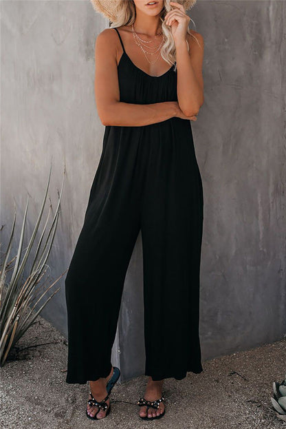 Women’s Jumpsuit – Relaxed Fit – Wide Leg – Spaghetti Straps – Breathable Blend – Pockets