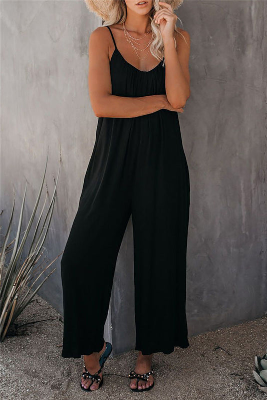 Women’s Jumpsuit – Relaxed Fit – Wide Leg – Spaghetti Straps – Breathable Blend – Pockets