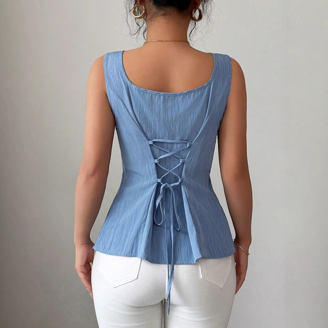 Women’s Tank Top – Slim Fit – Ribbed Knit – Square Neck – Lightweight Casual Style
