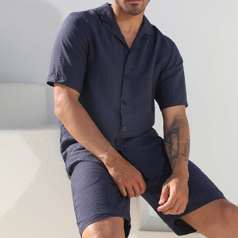 Men’s Two-Piece Set – Breathable Blend – Relaxed Fit Shirt and Knee-Length Shorts