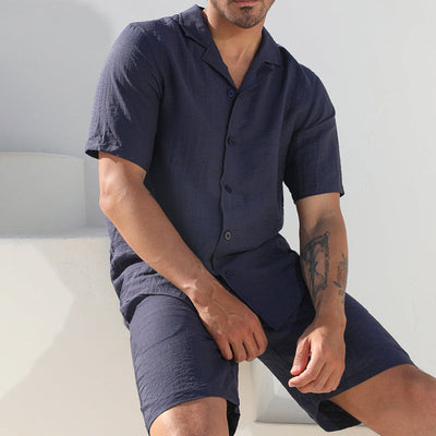Men’s Two-Piece Set – Breathable Blend – Relaxed Fit Shirt and Knee-Length Shorts