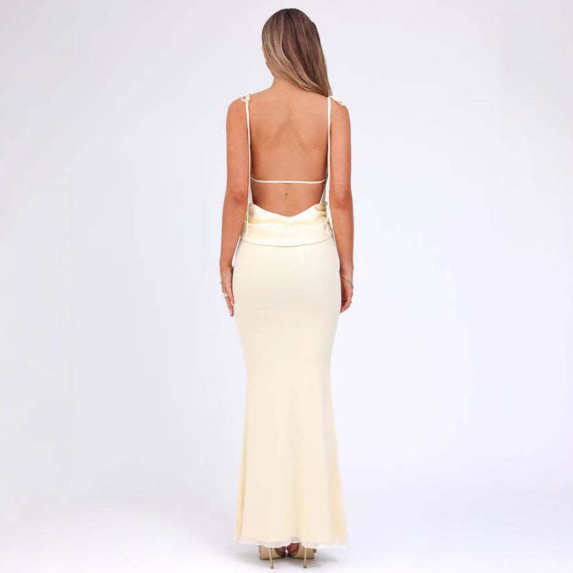 Women’s Bodycon Dress – Full Length – Spaghetti Straps – Low Neckline – Stretch Fit