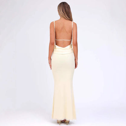 Women’s Bodycon Dress – Full Length – Spaghetti Straps – Low Neckline – Stretch Fit