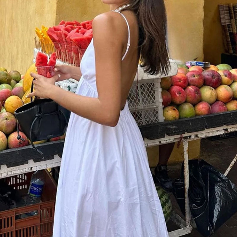 Women’s Maxi Dress – V-Neck – Spaghetti Straps – Open Back – Flowy Lightweight Fit