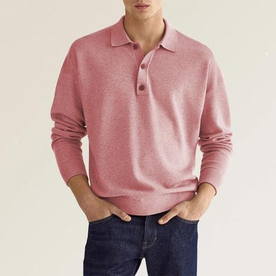 Men’s Polo Shirt – Knit Cotton Blend – Classic Fit – Long Sleeve – Ribbed Cuffs