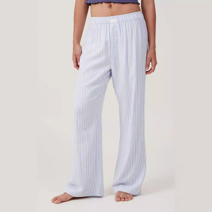 Women’s Lounge Pants – Cotton Blend – Relaxed Fit – Full Length – Elastic Waist – Striped