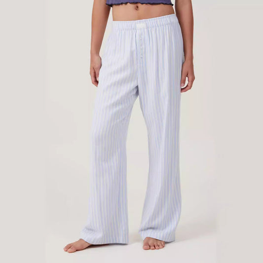 Women’s Lounge Pants – Cotton Blend – Relaxed Fit – Full Length – Elastic Waist – Striped