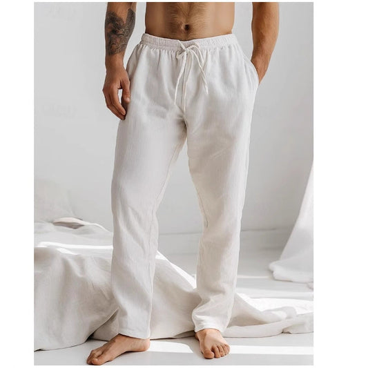 Men’s Linen Trousers – Relaxed Fit – Lightweight Breathable – Drawstring Waist