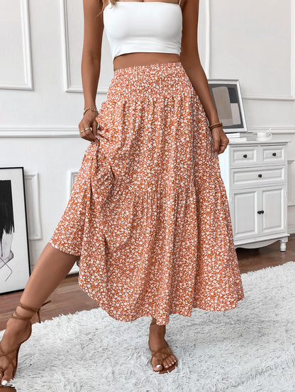 Elegant Floral Umbrella Maxi Skirt