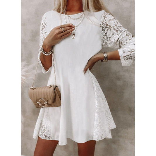 Women’s Mini Dress – A-Line Fit – Lace Elbow Sleeves