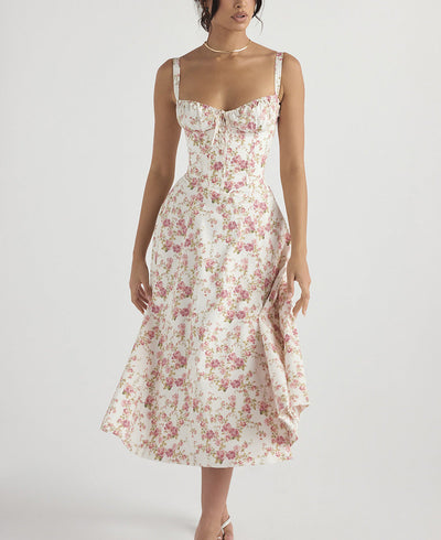 Women’s Midi Dress – Sleeveless – Tie Front – Floral Print – Lightweight Flared Fit