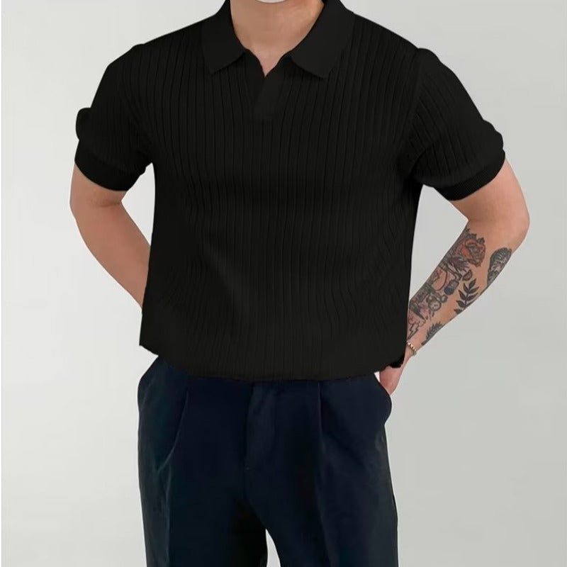 Men’s Polo Shirt – Ribbed Knit Cotton Blend – Standard Fit – Short Sleeve Casual Wear