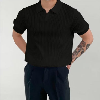 Men’s Polo Shirt – Ribbed Knit Cotton Blend – Standard Fit – Short Sleeve Casual Wear
