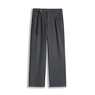 Unisex Straight-Leg Trousers – Ice Silk Blend – Relaxed Fit – Belted Waist – Full Length