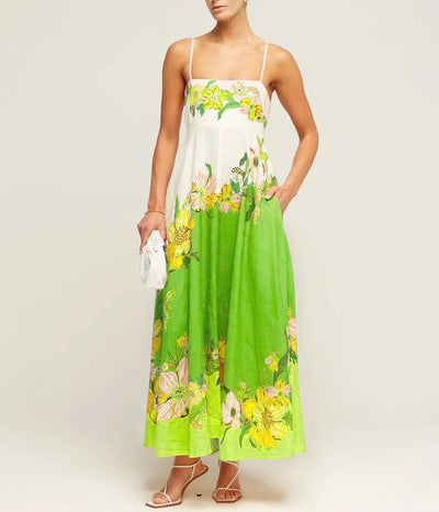 Women’s Midi Dress – Smocked Bodice – A-Line Fit – Spaghetti Straps – Cotton Blend