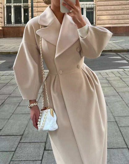 Women's stylish lantern sleeve long coat with collar