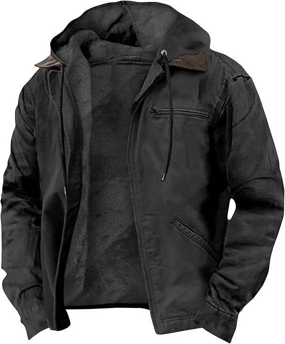 Men’s Hooded Jacket – Fleece Lined – Relaxed Fit – Full Zip – Cotton Blend Casual Wear